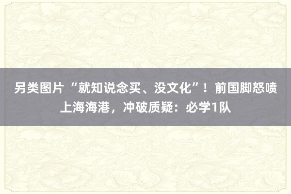 另类图片 “就知说念买、没文化”！前国脚怒喷上海海港，冲破质疑：必学1队