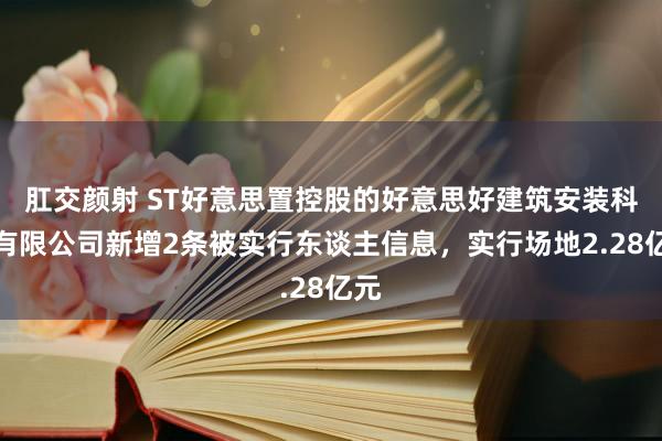 肛交颜射 ST好意思置控股的好意思好建筑安装科技有限公司新增2条被实行东谈主信息，实行场地2.28亿元