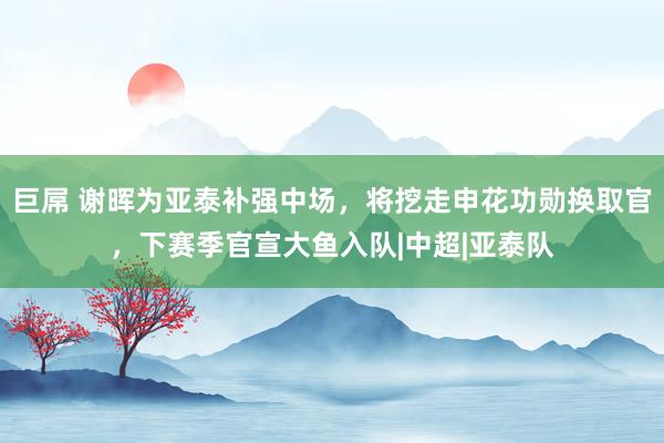 巨屌 谢晖为亚泰补强中场，将挖走申花功勋换取官，下赛季官宣大鱼入队|中超|亚泰队